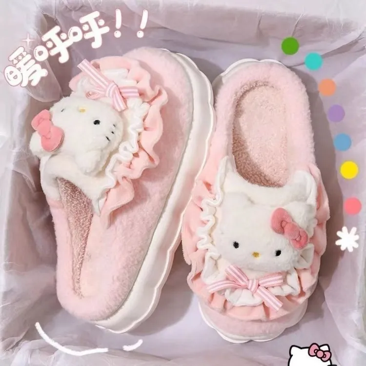HelloKitty棉拖鞋女士冬季2025新款可爱毛毛加绒居家保暖毛绒女cy