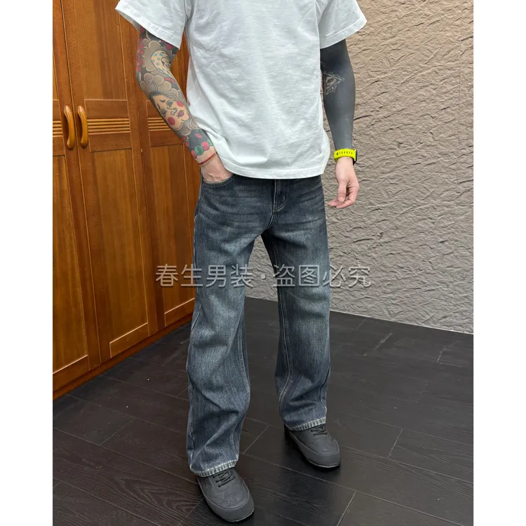 2025秋冬新款时尚休闲百搭净版直筒加绒男士宽松牛仔裤50081