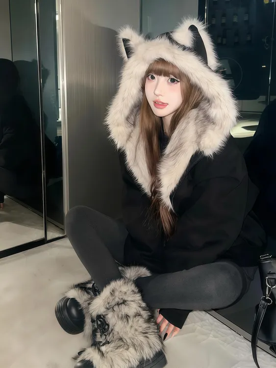 麂皮座山雕棉服女2025年新款冬季小个子设计感棉袄猫耳朵棉衣外套