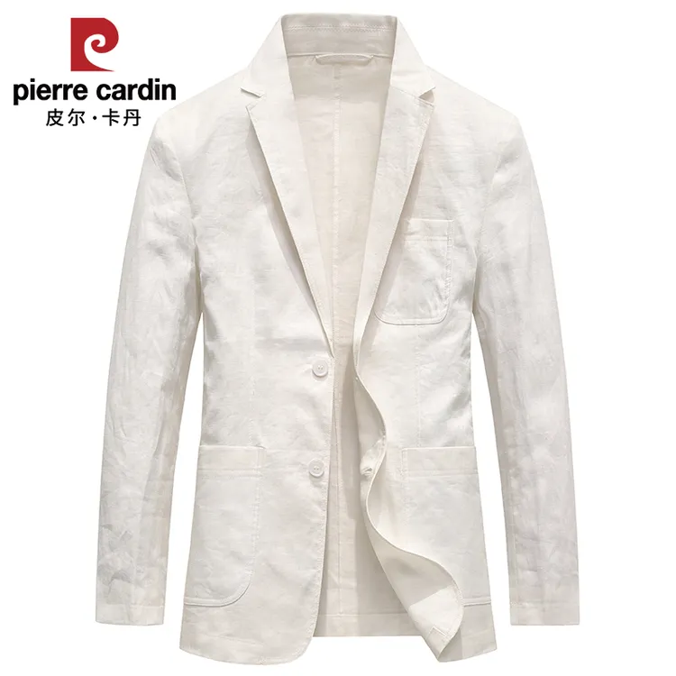 皮尔卡丹100%亚麻西服轻薄透气上衣休闲单西春夏男士轻薄亚麻西服