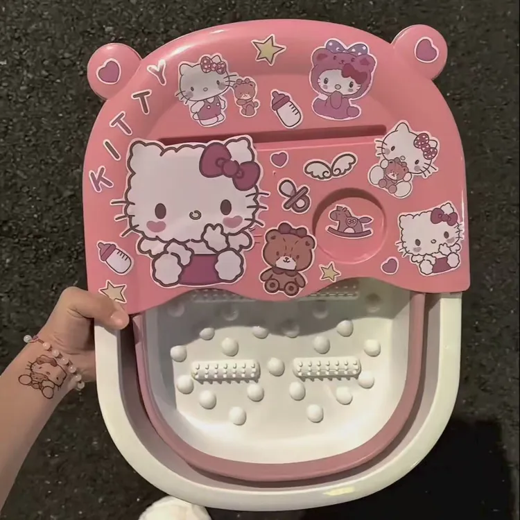 卡通凯蒂猫泡脚桶学生宿舍可伸缩洗脚便携家用折叠KT猫便携泡脚盆