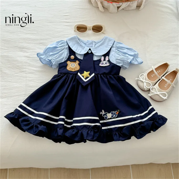 女童洛丽塔公主裙洋气25新款夏小童女宝宝兔子警官连衣裙