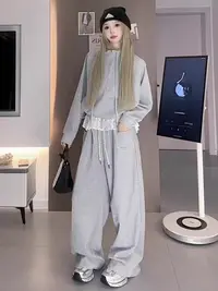 韩系高级感纯色中性风格雷系穿搭POLO领上衣裤子两件套装