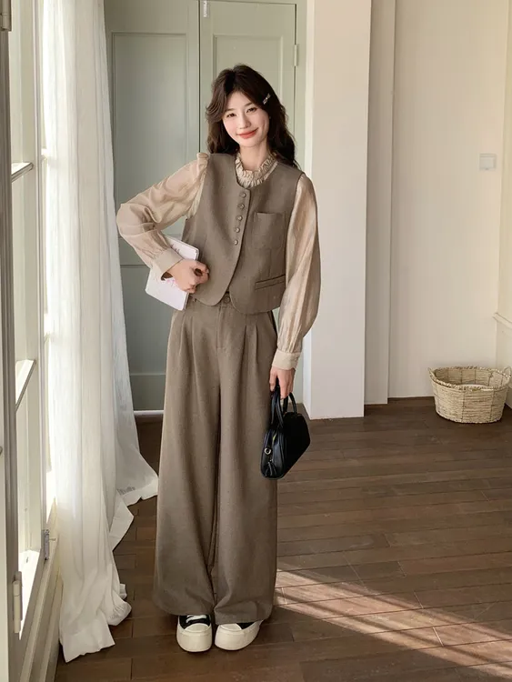 通勤静奢风休闲风时尚套装法式针织富婆风小香风森系1283