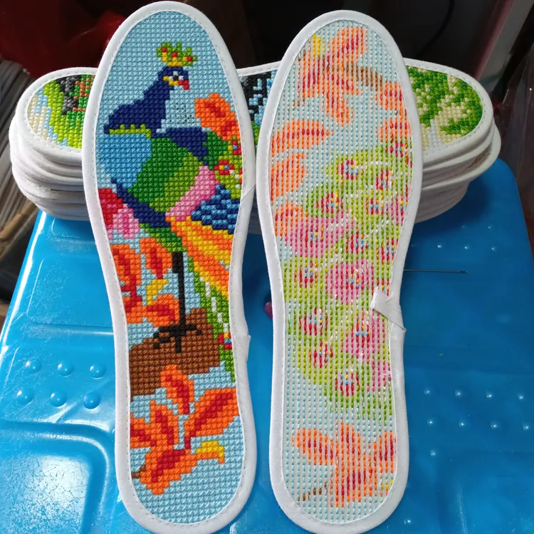 成品42码43码纯棉布十字绣鞋垫纯手工印花透气防臭吸汗男女针孔