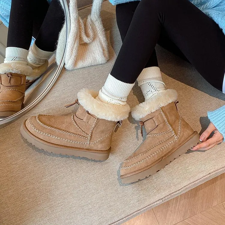 纯手工冬季新款厚底羊皮毛一体雪地靴女保暖中筒东北大鞋毛毛鞋
