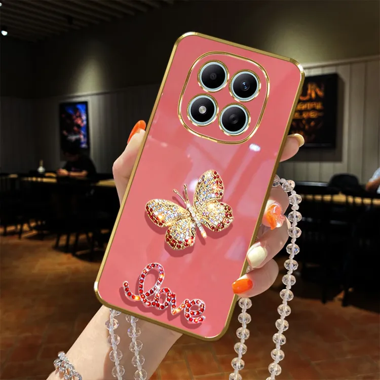 适用红米note15pro+手机壳镶钻软胶防摔套彩色蝴蝶女款全包边潮流