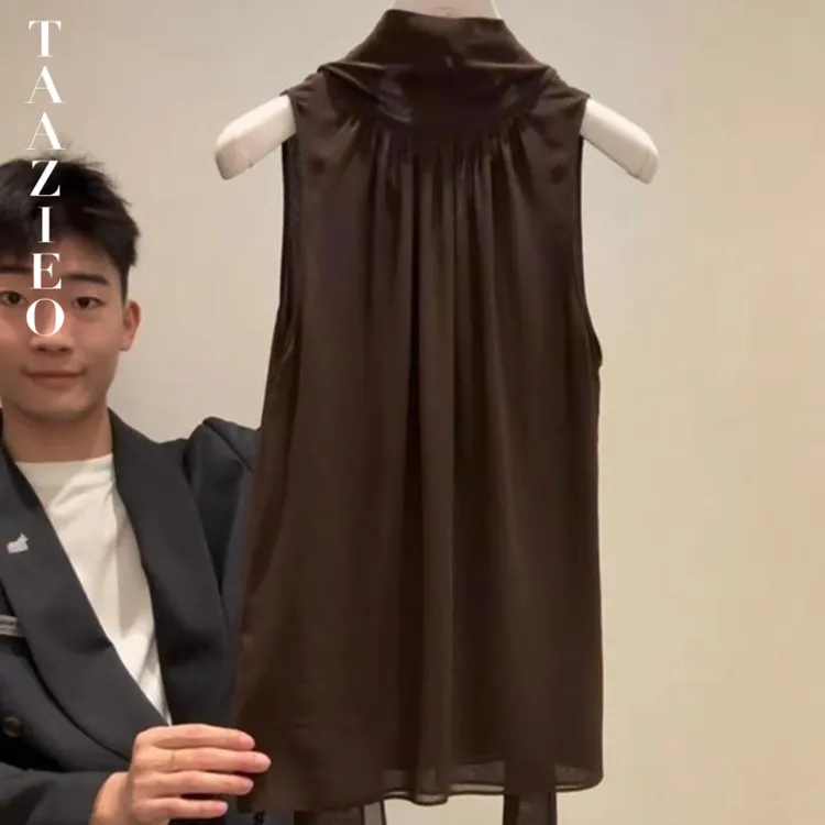 TAAZIEO茶里茶气别致小衫2025超好看独特漂亮超火法式咖色挂脖雪