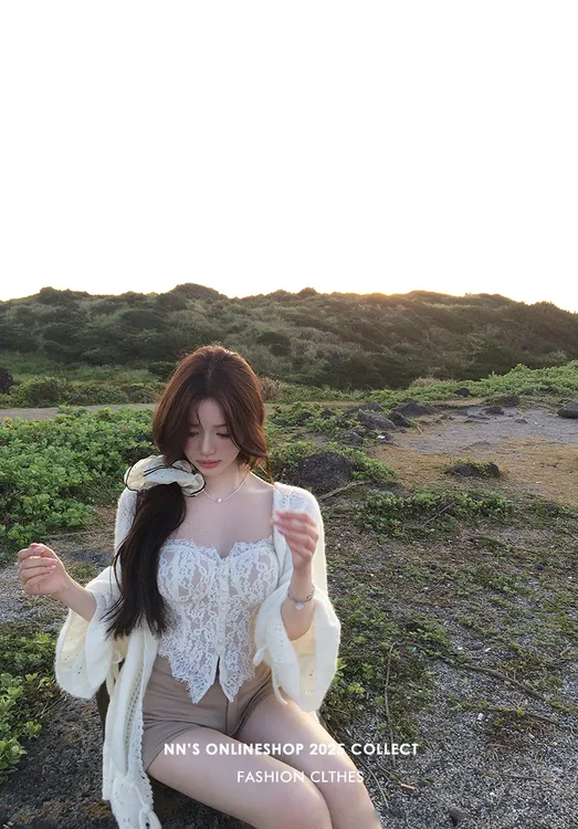【soft温柔奶芙】慵懒风宽松针织毛衣开衫外套蕾丝内搭背心搭配短裤