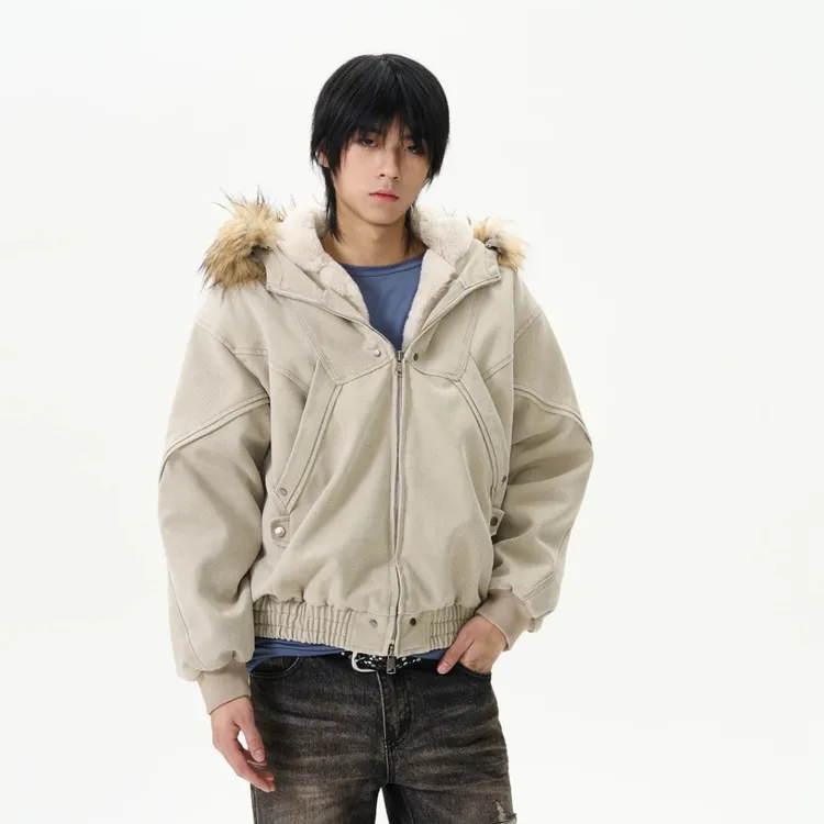 冬季座山雕二代加绒特厚外套男连帽重磅帆布水洗棉服情侣夹克百搭