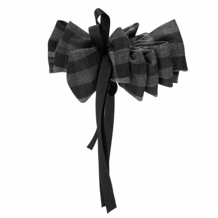 韩系格子蝴蝶结香蕉夹2025新款飘带款高低马尾竖夹一字横夹竖夹女