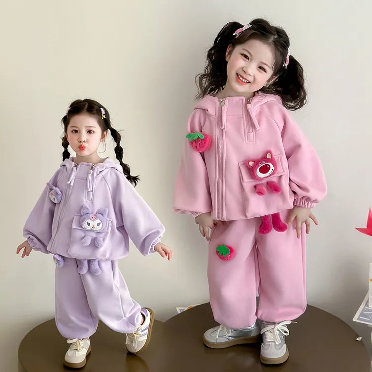 女童草莓熊套装2025新款儿童春秋装韩版洋气女宝宝春季休闲两件套