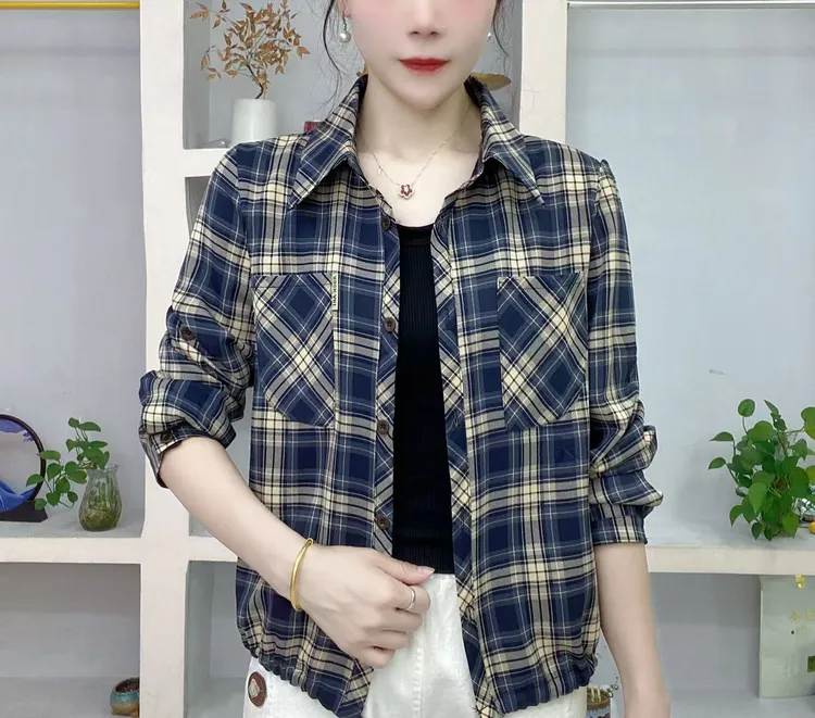 爆款格子衬衣女遮肚子长袖2025春夏装衬衫外套设计感气质防晒衣