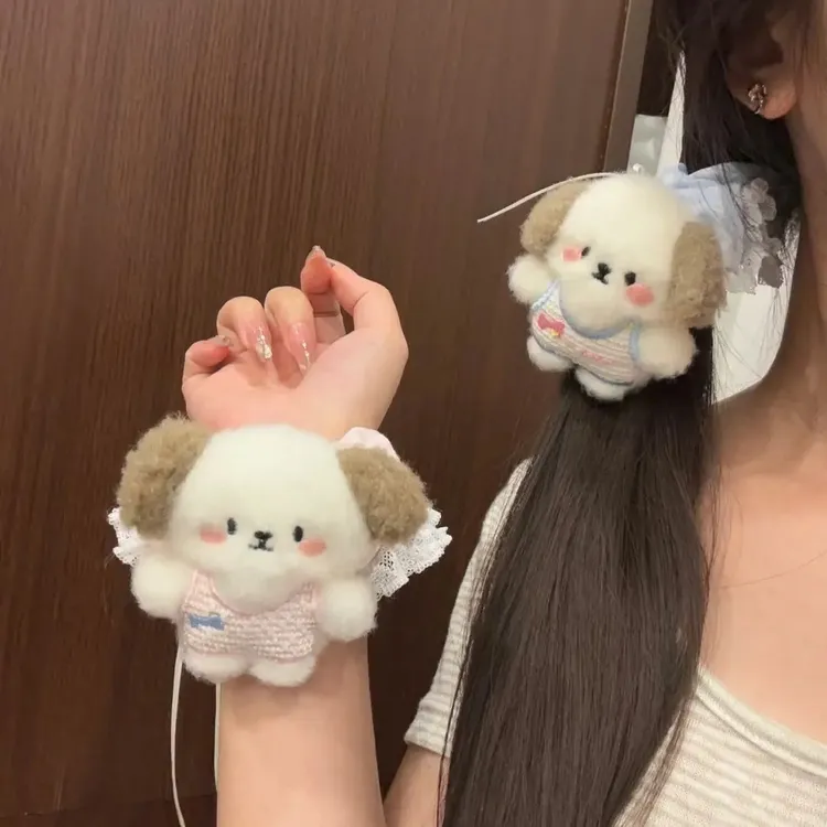 韩系ins风可爱小狗蕾丝花边蝴蝶结大肠发圈甜美发饰少女马尾头绳