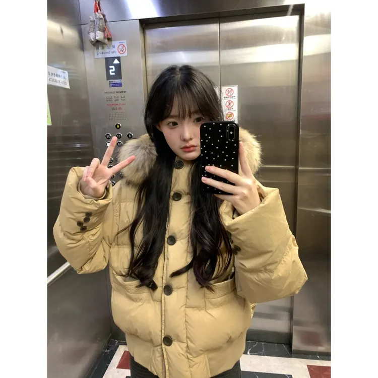 MARIE.COCO韩系毛领连帽长袖棉服外套女秋冬新款加厚保暖面包服潮