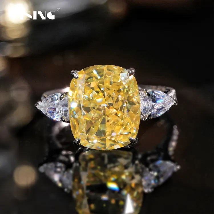 925银合成锆石戒指 【福利】VISING黄钻5克拉戒指指环三石款中彩黄