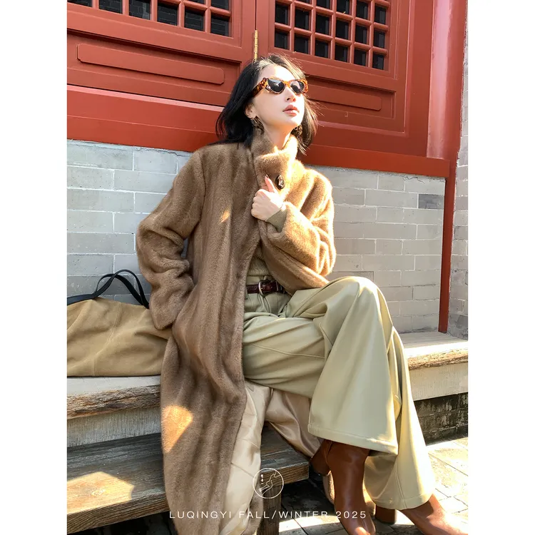 鹭青一原创【长相守】复古环保帕斯条皮草保暖外套L25D1130L