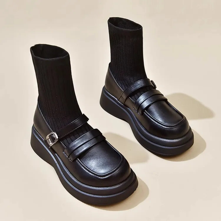 袜子马丁靴女英伦风厚底针织弹力袜靴ins潮炸街春秋短靴瘦瘦靴子