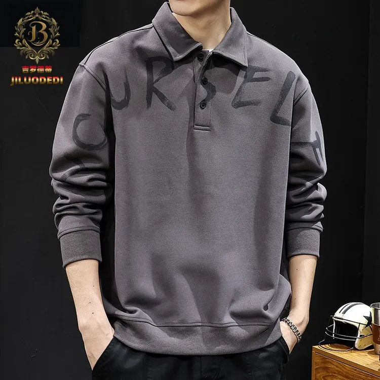 吉罗德蒂字母翻领印花长袖男士polo领卫衣上衣休闲美式嘻哈风宽松