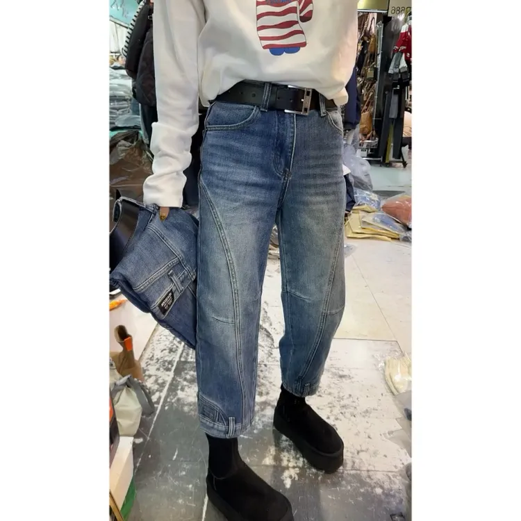 Aimeerosa/艾洛莎早春新款小个子洋气八分牛仔裤女时尚个性工装裤