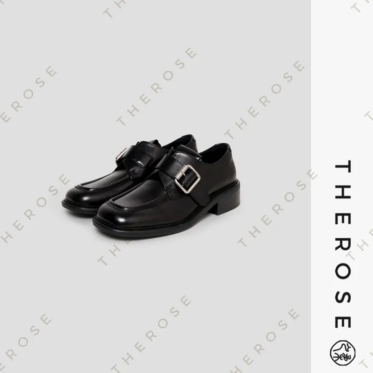 之柔【孟克鞋】进口胎牛皮时尚百搭布洛克皮鞋方头懒人扣带乐福鞋女