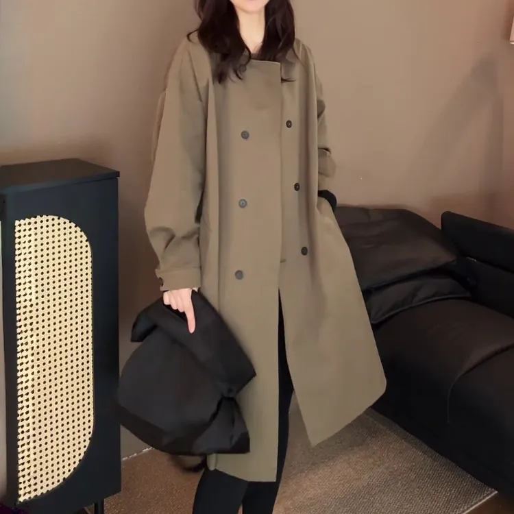 高级感超好看气质风衣女2025年秋季新款韩版百搭宽松翻领过膝外套