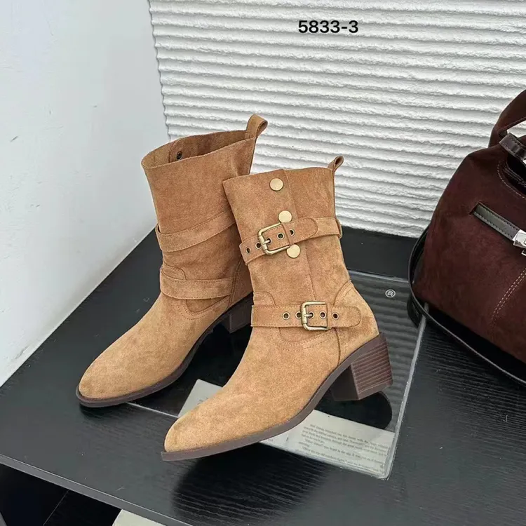 【海岛简爱】美拉德西部牛仔中筒马丁靴显瘦百搭新款5833-3