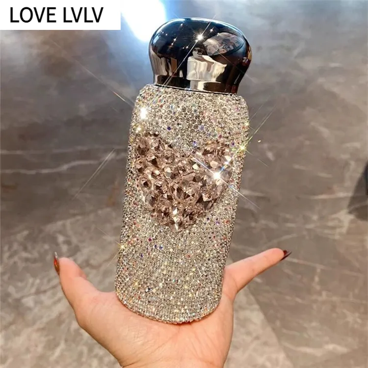 英国高品质镶钻爱心不锈钢保温杯女高颜值车载便携可爱水杯随行杯