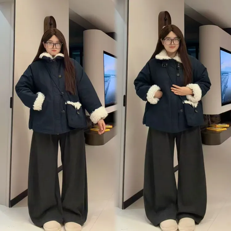 新款大码胖mm韩系翻领加厚小个子高级感显瘦夹棉短外套