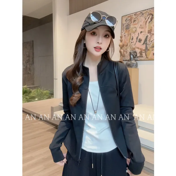 C08376秋季chic韩系显瘦休闲长袖双拉链拼接假两件卫衣外套