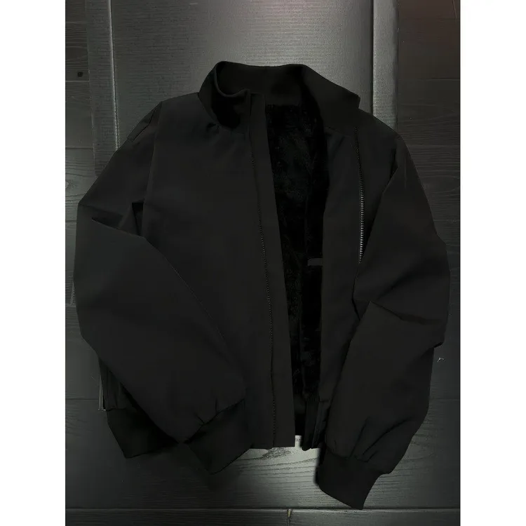 百搭休闲短款加绒工装外套男秋冬季棒球服棉衣美式飞行员夹克棉服