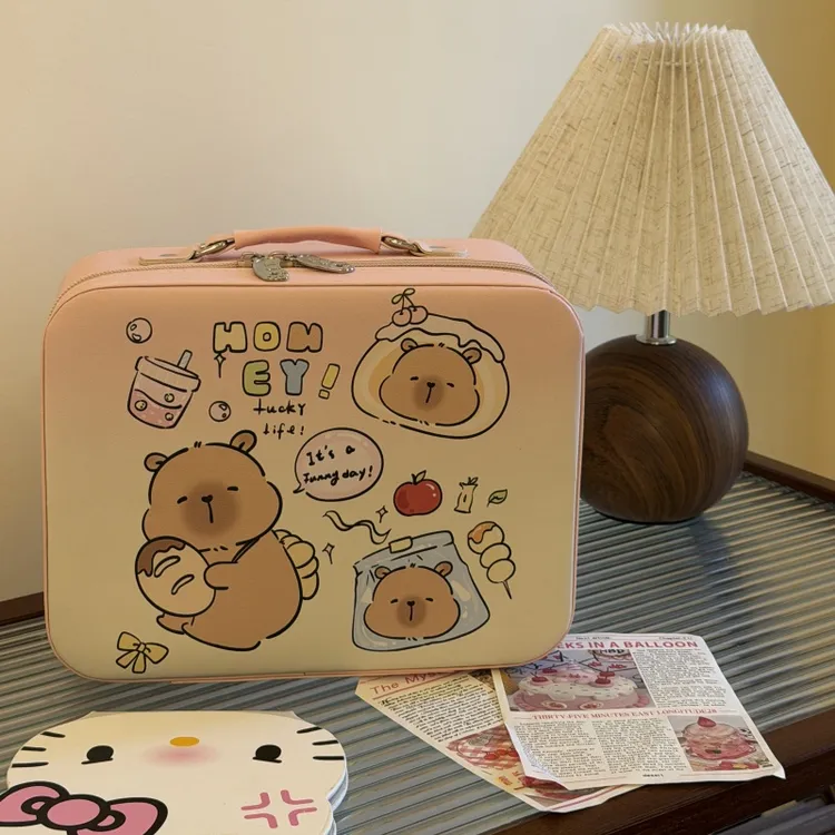 可爱卡皮巴拉化妆包女大容量便携式可挂行李箱带镜子化妆箱旅行箱