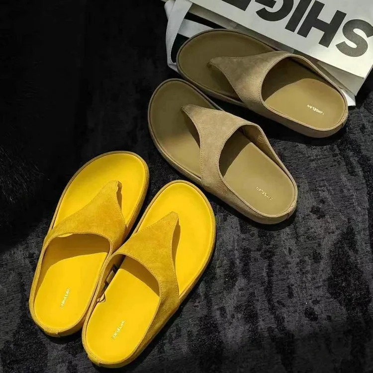 诗歌兰女鞋2025新款真皮复古人字拖鞋高品质厚底夹脚拖鞋10133-6