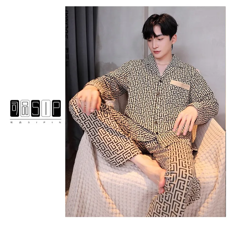 SIPIN/司品2025年新款冰丝绸男士睡衣春秋季长袖仿真丝家居服套装