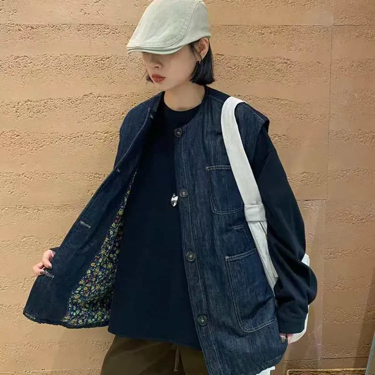 TY57723牛仔马甲女宽松慵懒风大码韩版休闲圆领夹棉2025冬季新款