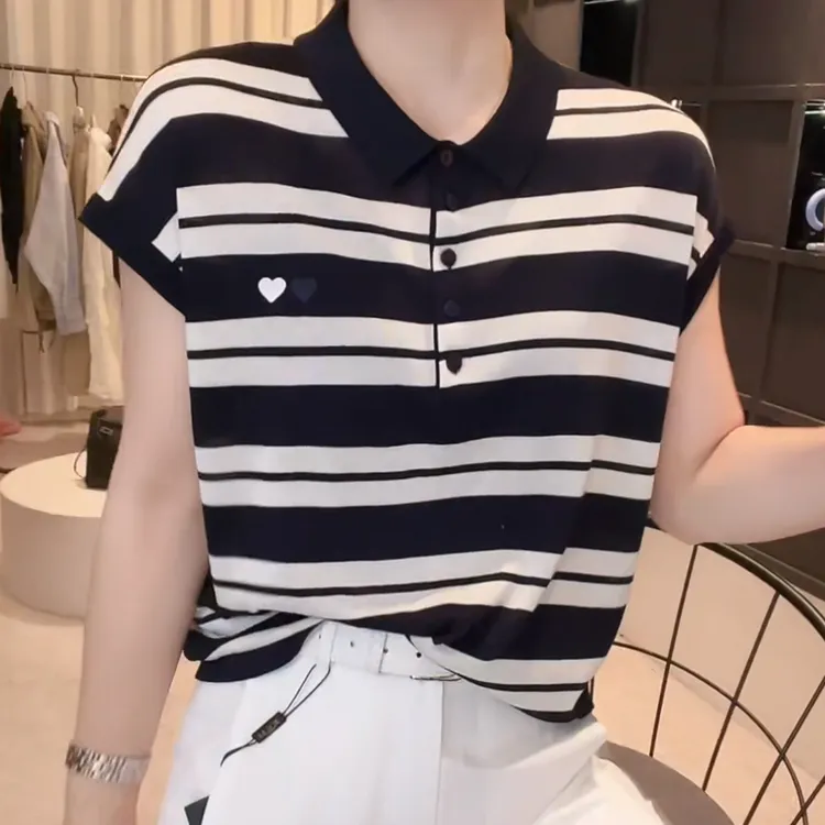 设计感时尚百搭显瘦气质短袖衬衫女2025夏季新款女士通勤条纹上衣