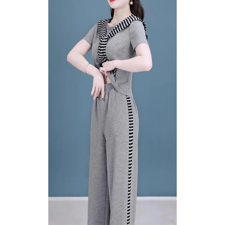 2026夏季新款洋气显瘦设计感短袖上衣+披肩+阔腿裤休闲三件套装女