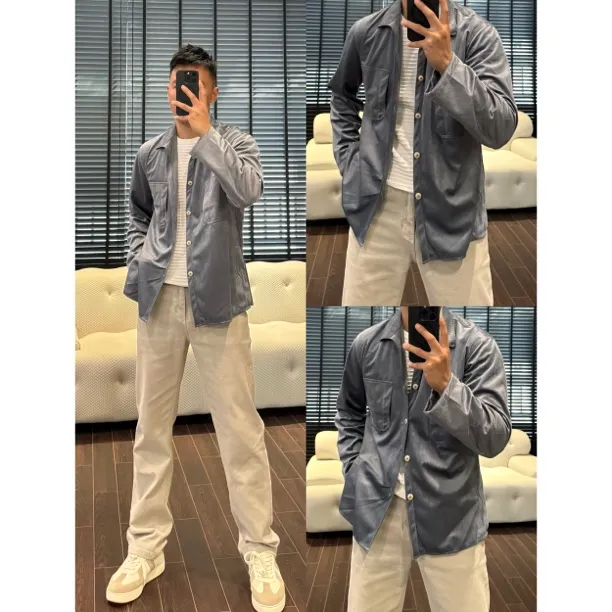 【商务纯色长袖灯芯绒衬衫】夏季薄款美式复古潮流衬衣外套+816901