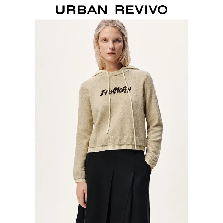 UR2026春季新款女装休闲撞色假两件连帽抽绳针织衫UYL950222