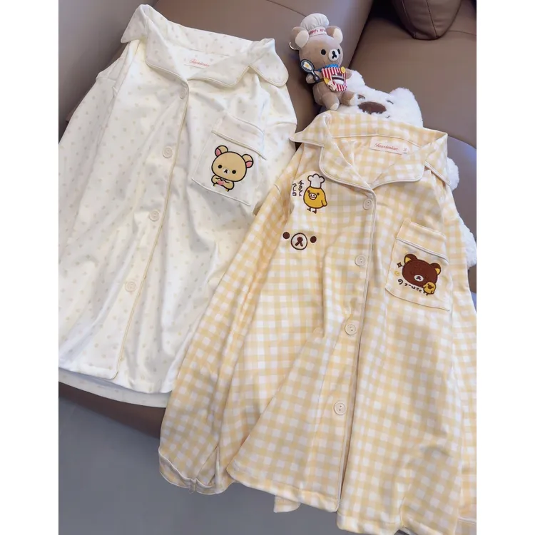 波点轻松熊德绒保暖睡衣春秋冬季甜美可爱加厚毛绒加绒格子家居服