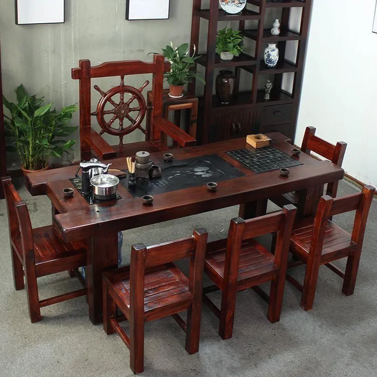 老船木茶桌椅组合套装中式复古功夫茶台家用办公简约网红家具椅子