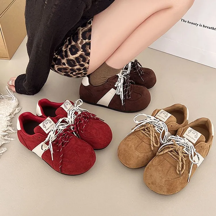 复古美拉德拼色板鞋女2025秋季新款平底内增高休闲运动阿甘德训鞋