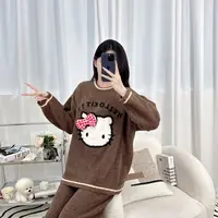 睡衣冬季女加绒加厚半边绒卡通kt2025新款可外穿套装保暖家居服