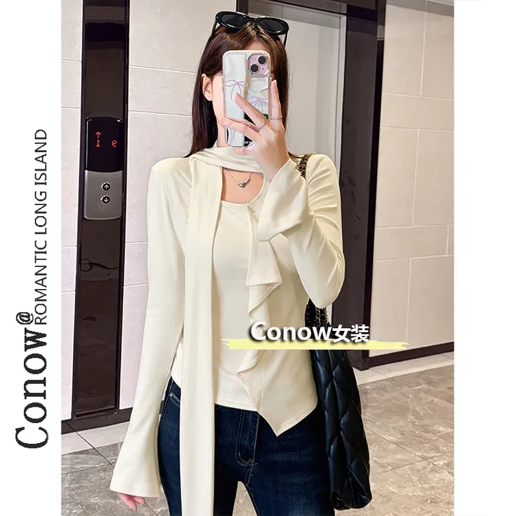 早秋2025新款韩系ins上衣服修身显瘦百搭设计感慵懒风打底衫女T恤