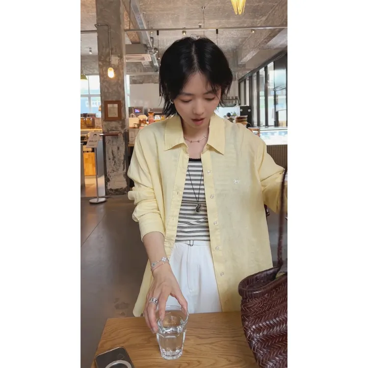 苏安家|“老钱亚麻”极简主义正肩环保酵洗超柔纯亚麻衬衫