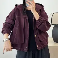 秋季新款明线软牛仔连帽外套(明线口袋)