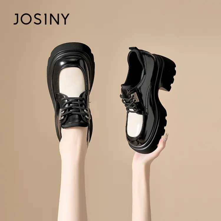 卓诗尼厚底乐福鞋女2025春季新款英伦风小皮鞋百搭系带时尚女鞋