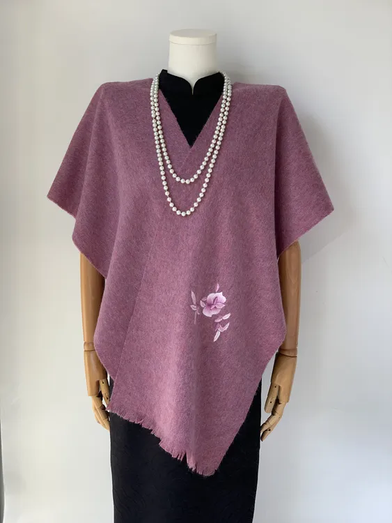 苏绣100%山羊绒围巾秋冬妈妈生日礼物手工刺绣披肩送长辈高端礼品