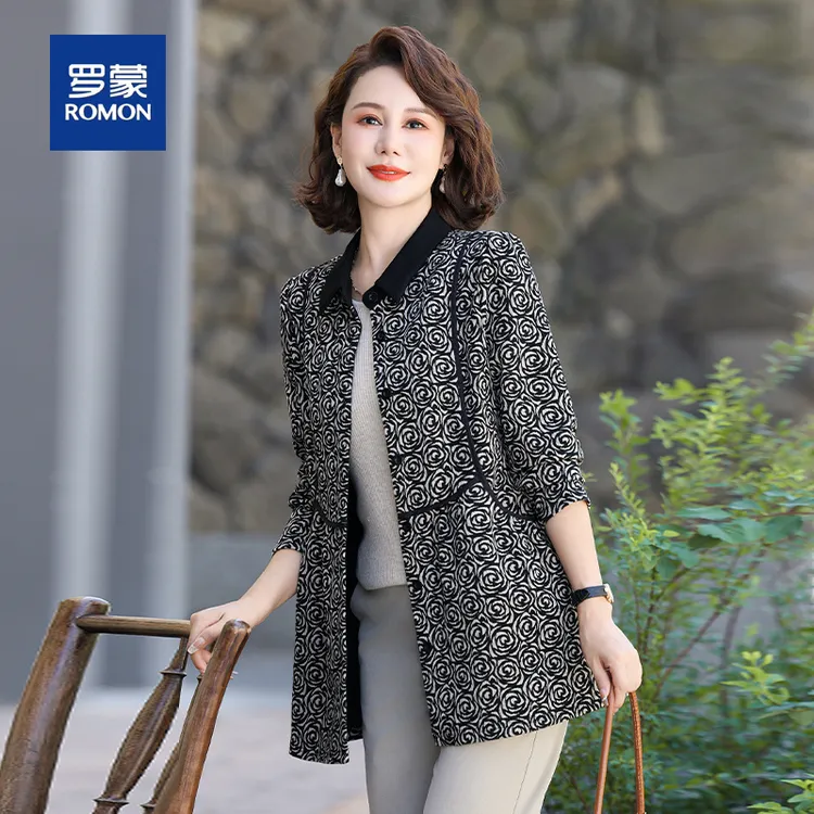罗蒙中年妈妈秋装衬衣外套新款洋气上衣阔太太中老年女装春秋风衣