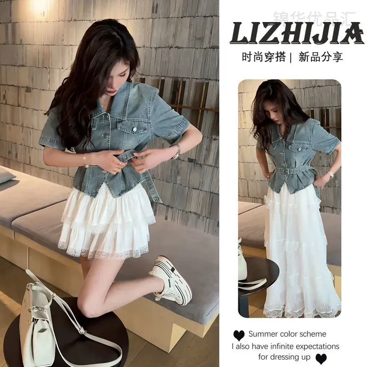 2025包臀新款蝴蝶结夏天薄款白色蛋糕短裙两件套空姐百褶黑色套装